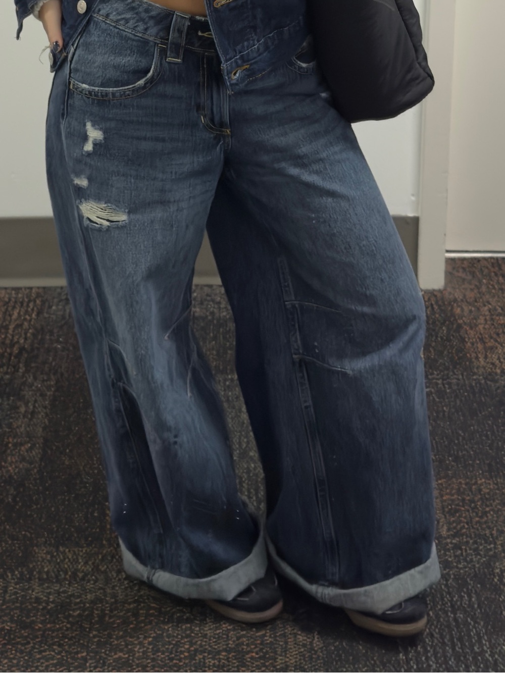 Extreme Baggy Distressed Women's Jeans - Dark Blue